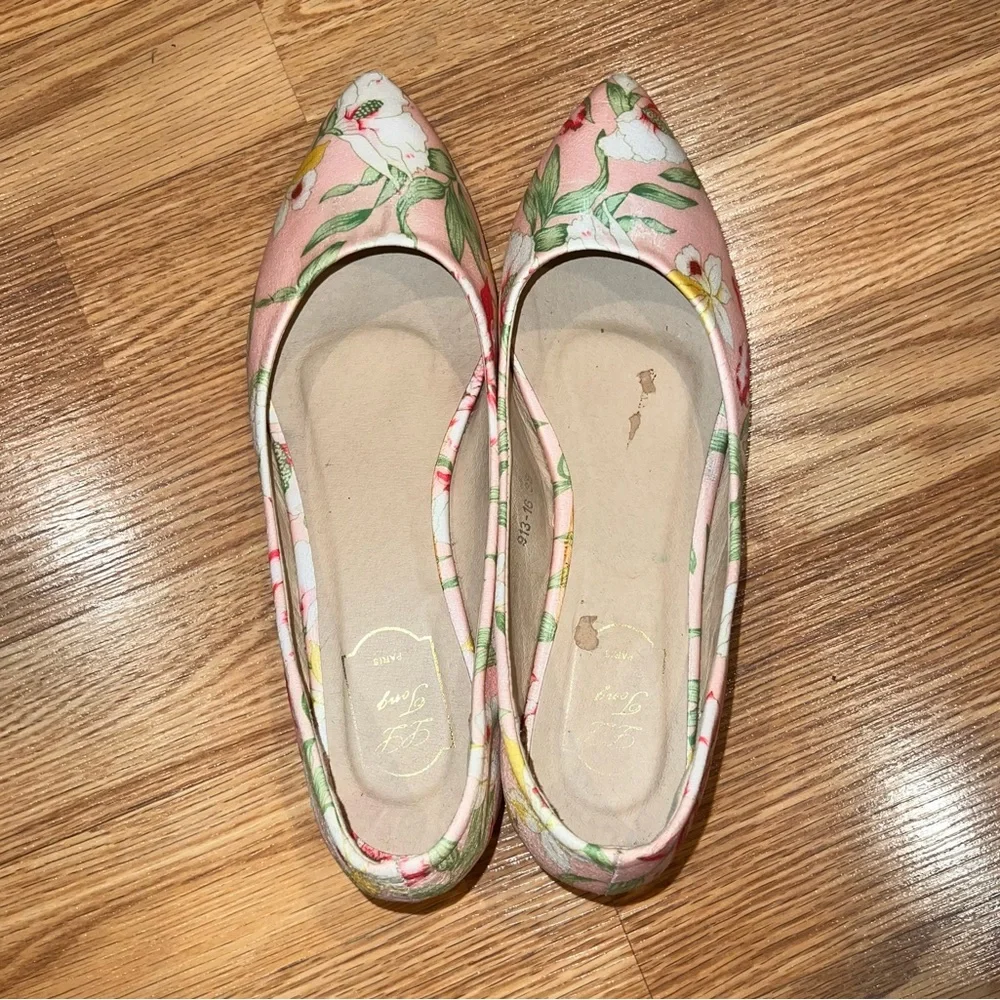 LL Tong Paris Pink‎ Leather floral print Ballet Flats size 38